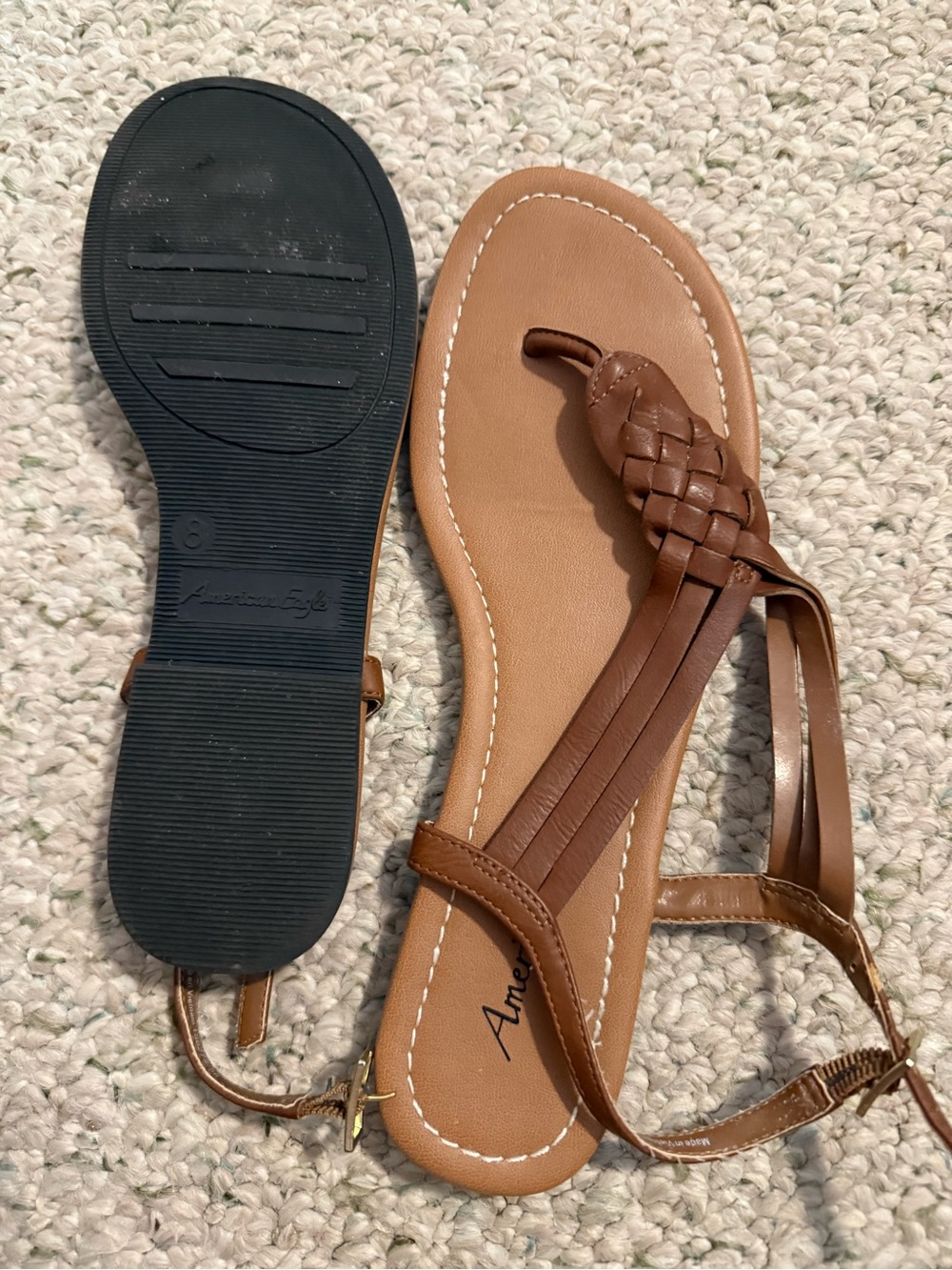 American Eagle Outfitters Tan Braided T-Strap Sandals